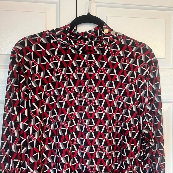 Anne Klein Geometric Red and Black Women's XL Blouse Mockneck - Picture 4 of 7